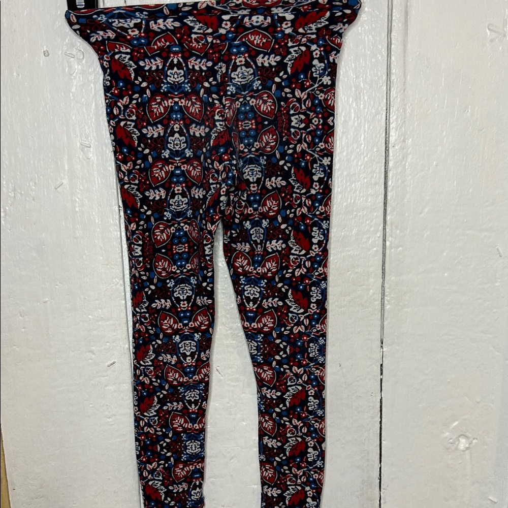 LuLaRoe Kids Leggings with Red and Blue Floral Design